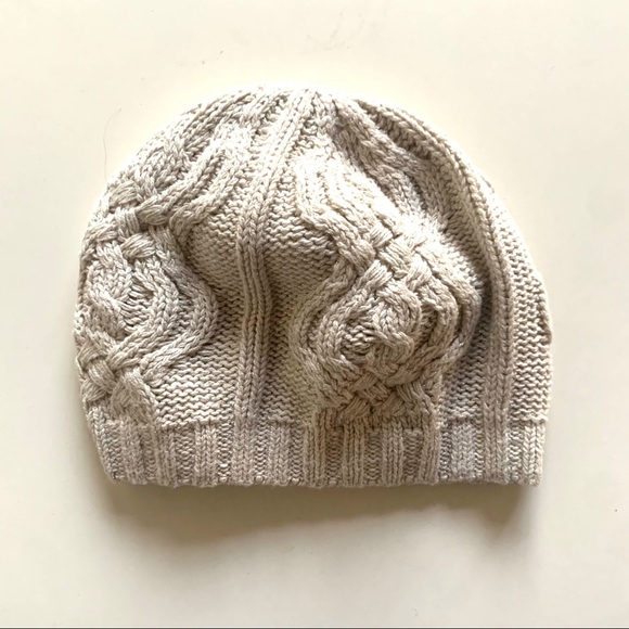 LAUREN by RALPH LAUREN Creamy oatmeal hat w/ silvery threads Slouchy knit beanie - Picture 1 of 7